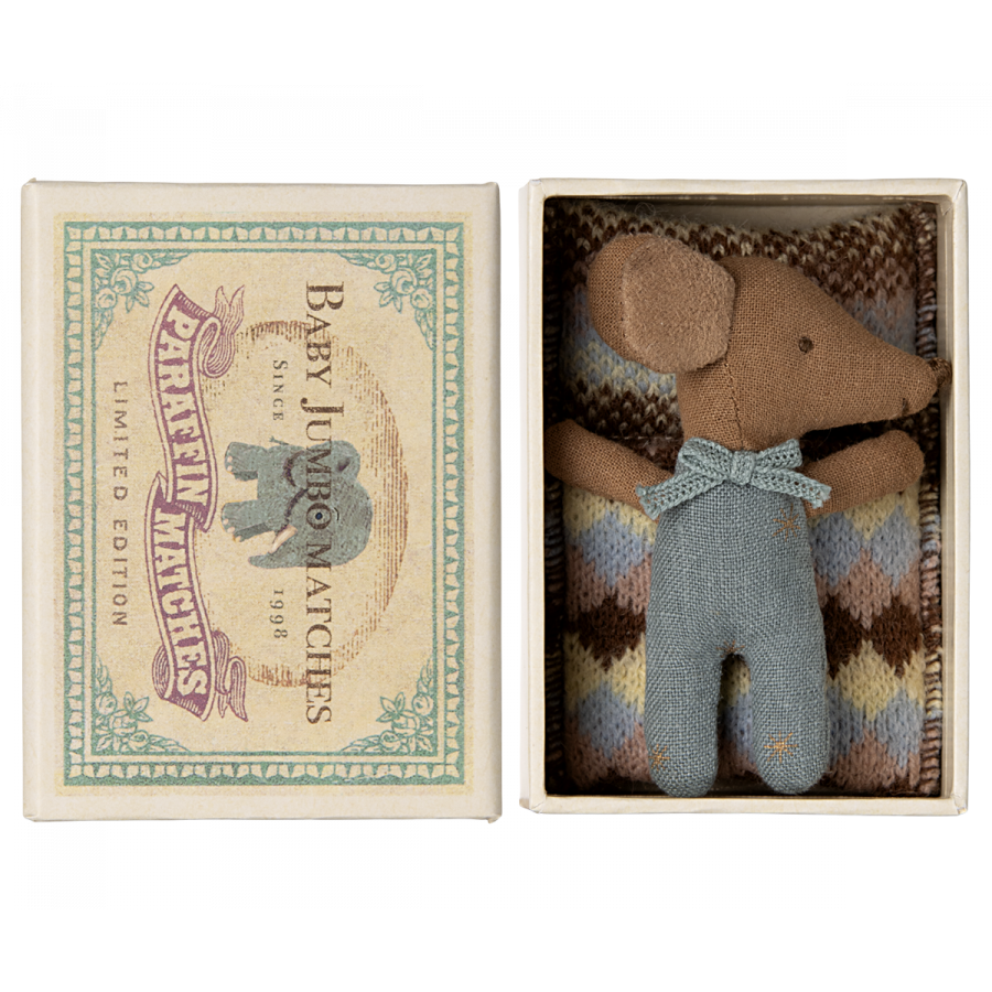 Maileg Sleepy Wakey Baby Mouse Blue '24