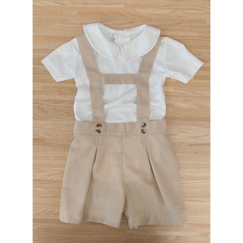 Overalls + Pima Cotton Onesie  Set Sand