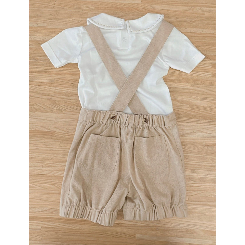 Overalls + Pima Cotton Onesie  Set Sand