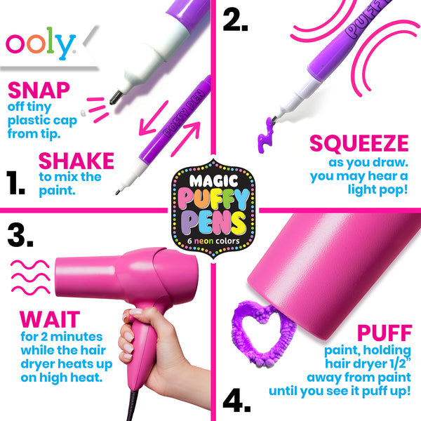 Ooly Magic Puffy Pens - Neon -Set of 6