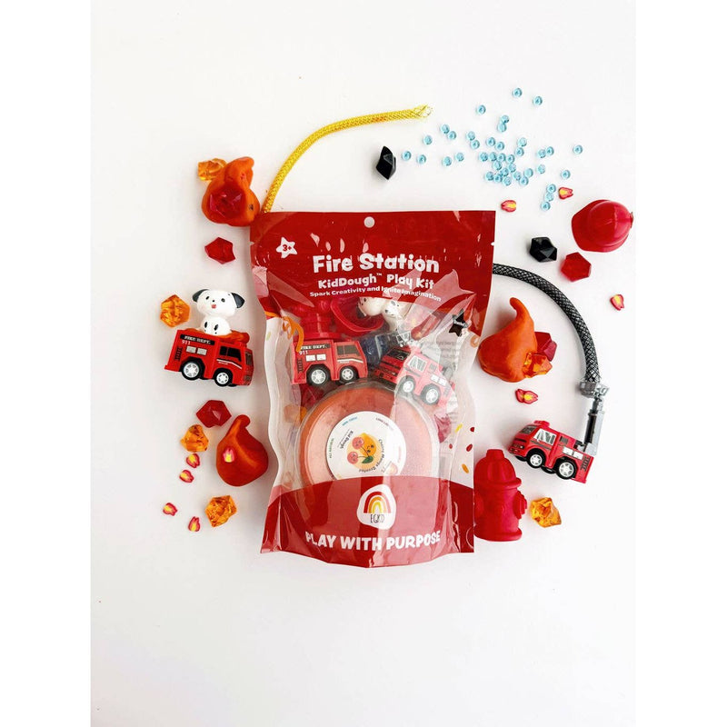 Earth Grown KidDoughs (KidDoughs by EGKD) - Fire Station (Cherry Mango) KidDough Play Kit