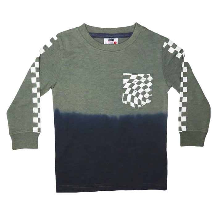 Mish Kids Long Sleeve Distressed Dip Dye Shirt - Check Pocket Bolt