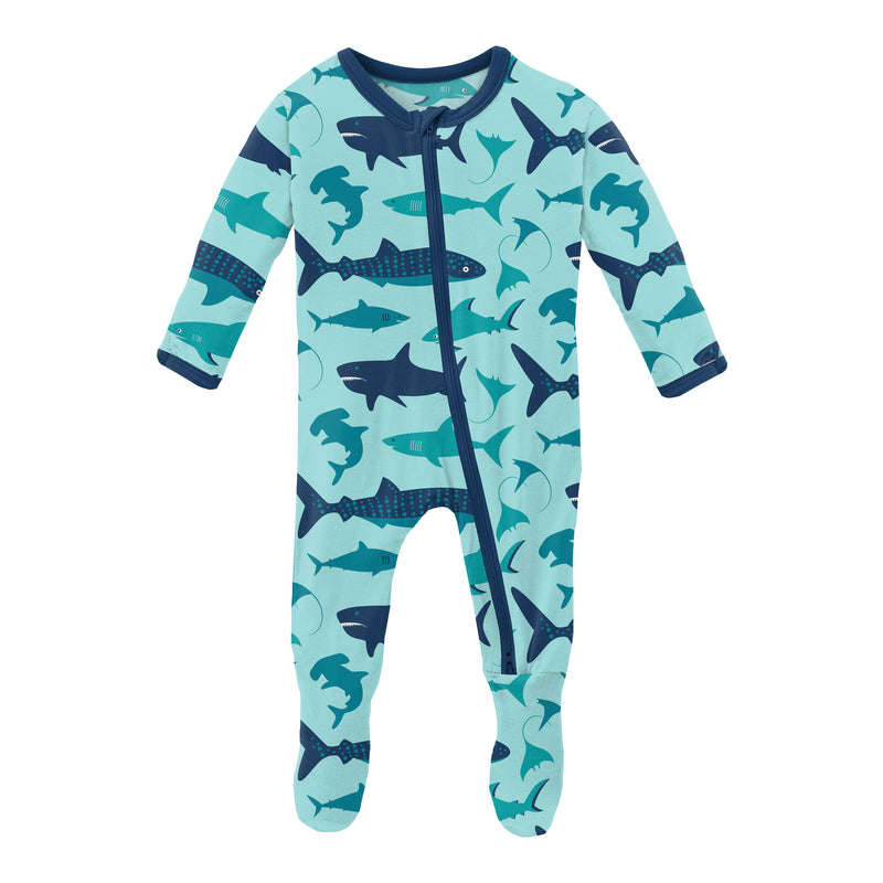 Bamboo Sleeper Footie (2-way Zipper) - Shark Week