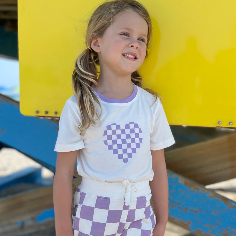 Checkered Heart Purple | Bamboo Pima Cotton T-Shirt